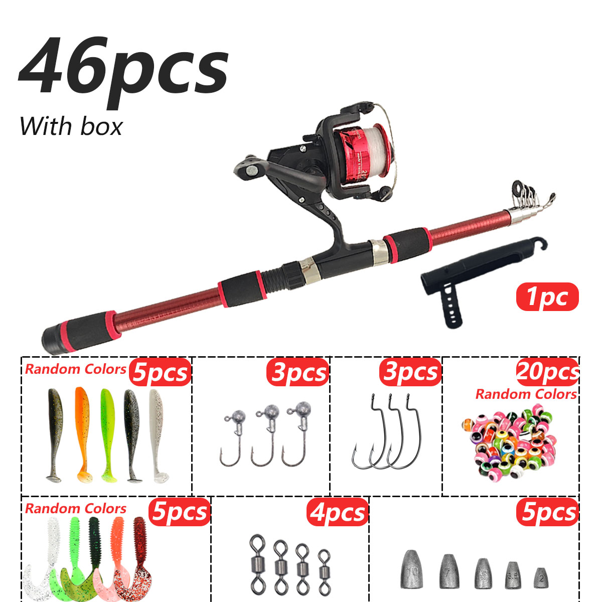 46Pcs Telescopic Fishing Rod R - Freshwater Line 评论和价格